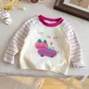 Camiseta de Manga Larga a Rayas de Bloques de Color para Niñas, Nueva Moda Primavera/Otoño 2026 Estampado de Dibujos Animados Camiseta Básica de Otoño para Niños