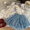 Conjunto de Moda para Bebé Niña Verano 2026 Nuevo Elegante Top a Cuadros Bordado con Cuello de Muñeca y Pantalones Cortos Florales Conjunto de Dos Piezas