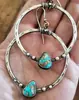 Pendientes Transfronterizos Europeos y Americanos Simples Retro de Plata y Turquesa Pendientes Creativos Europeos y Americanos Triangulares de Turquesa con Círculos Grandes