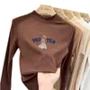 Camiseta linda y casual de manga larga para niñas, nueva colección otoño/invierno 2026, hecha de tela polar suave, estilo pullover con cuello semialto