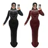 C7617 Moda Europeia e Americana Transfronteiriça Aliexpress Amazon Vestido Feminino Elegante de Veludo com Strass Manga Longa
