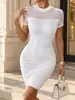 2026 Nuevo Vestido Transfronterizo Europeo y Americano para Mujer Estilo Chica Picante con Parches de Malla Chica Alta Elasticidad Adelgazante Vestido para Mamá