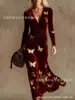 Vestido Transfronteiriço Novo Estilo com Decote em V e Mangas Longas com Elementos de Impressão Digital 3D, Saia Fashion e Personalizada para Marcar a Cintura para Mulheres