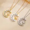 Collar Colgante de Diamante Estrella y Luna de Lujo Moda Transfronteriza Cadena para Clavícula de Mujer con Estrella y Luna Ropa de Mujer para Vacaciones