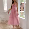 Di Yun 2026 Primavera/Verão Estilo Europeu e Americano Transfronteiriço Estilo Férias Cor Sólida Cintura Alta Alça Vestido Vestido de Festa Moda Feminina