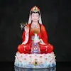 Estatua del Bodhisattva Guanyin de Miao Shan para Adoración, Imitación de Jade Blanco, Bodhisattva Guanyin del Mar del Sur para Uso Doméstico, Sentado sobre Loto, Estatua de Compasión y Sabiduría
