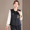 Garantía de Calidad Seda Real Reductora de Edad Moda Bordado Primavera y Otoño Nuevo Estilo Chino Ajustado Versátil Caída Chaleco Mejorado para Mujer