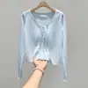 Cárdigan protector solar de seda helada para mujer, estilo fino de verano, para llevar sobre un vestido tipo camisola, con tiras, chal pequeño, chaqueta cubre.