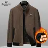 Jaqueta masculina de lã com pele de carneiro, estilo business casual, espessada para aquecimento, adequada para outono e inverno, projetada para homens de meia-idade e também uma ótima opção para pais.
