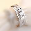 Anel de Liga com Diamante Sintético de Seis Garras para Mulheres, Simples e Fashionável Estilo Casal Zircônia Anel Aberto de Proposta Casamento Par de Anéis Venda por Atacado