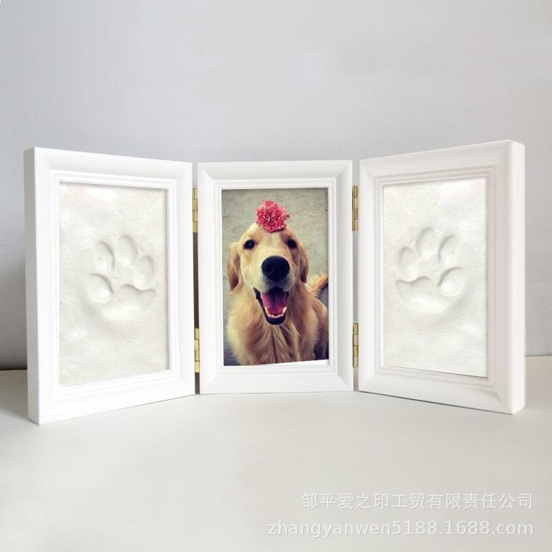 欧白五寸三折宠物款宠物爪印印泥相框狗狗爪印纪念品相框婴儿手脚