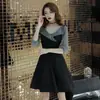 Vestido Curto Preto Casual Estilo Francês para Noite com Detalhe de Renda e Tule para Mulheres Baixas no Outono
