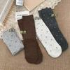Otoño e Invierno Nuevos Calcetines de Mujer Retro Pequeño Floral Calcetines Slouch Ins Estilo Coreano Trendy Dulces Calcetines de Media Caña para Mujer