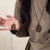 Collar con Cuerda de Cuero y Colgante de Nariz de Cerdo de Madera para Mujer Diseño de Nicho Cadena para Suéter Retro Versátil Elegante Cadena para Suéter