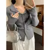Hilo de mecha lavable cárdigan de punto suave y delicado estilo francés con cuello de solapa, nuevo top para mujer para superponer