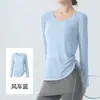 Cardigã de Yoga Fino Manga Longa Cobre os Quadris Proteção Solar Amassado Cordão Camiseta Solta Casual Primavera Verão Fitness Roupa de Yoga