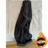 Pantalones Casuales de Lana Gris Oscuro Estilo Retro Japonés con Borde Enrollado para Mujer, Otoño e Invierno, de Cintura Alta, Holgados, Rectos, Pierna Ancha, Largos