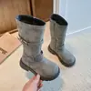 Botas Altas Retro con Hebilla para Niñas 2026 Otoño/Invierno Nuevas Punta Redonda Botas de Montar para Niña Niños Medianos y Grandes Botas Altas
