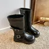 Botas Largas Calientes Forradas de Felpa para Niñas, Botas Martin de Cuero con Hebilla para Niños Medianos a Grandes, Nuevas Llegadas de Invierno Botas de Montar Acolchadas de Algodón, Moda Coreana