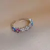 Anillo Abierto de Flor de Zirconia con Baño de Oro Real de 18K Colorido Índice de Dedo de Nicho Joyería de Lujo Ligero de Moda