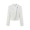 Chaqueta de trabajo retro estilo motociclista para mujer, colección otoño 2026, estilo americano, cuello alto, hombro recto, cierre de cremallera, abrigo ajustado