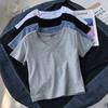 Camiseta Lisa de Manga Corta con Cuello en V Tendencia 2026 Estilo Europeo y Americano Crop Top Top Delgado de Manga Corta Verano Nuevo Cintura Alta Ropa para Mujer Venta al por Mayor