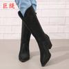 Juhiti 2023 Otoño e Invierno Nuevas Exportación Talla Grande Botas para Mujer Incrustadas con Diamantes Wish Amazon Botas de Cuero para Mujer Europeas y Americanas