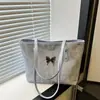 Bolsa de Ombro Feminina de Têxtil Suave Estilo Coreano Fashion com Grande Capacidade 2024 Nova Chegada Laço Versátil Bolsa Tote Ins