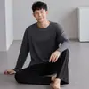 Pijama coreano de algodón puro para hombre, de manga larga y pantalón largo, para otoño e invierno, 100% algodón, cuello redondo, casual, corte holgado, adecuado para usar fuera de casa, conjunto para el hogar