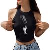 Nuevo Top sin Mangas de Halloween Transfronterizo para Mujer con Diseños de Calavera, Calabaza y Letras Estampados con Calor, Top Sexy Ajustado