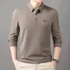 Camiseta de Manga Larga Sin Costuras para Hombre, Primavera y Otoño, Corte Holgado, Polo Casual para Hombre de Mediana Edad, Ropa para Hombre