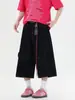 Pantalones Cortos Retro Americanos Negros para Hombres y Mujeres 2025 Pierna Ancha Holgados Diseño de Pierna Ancha Jeans de Moda Urbana Ropa de Trabajo