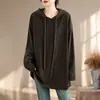Toma Real de Sudadera con Capucha Nueva de Otoño e Invierno Color Sólido Holgada Talla Grande Camiseta Estilo Coreano Casual Top de Manga Larga para Mujer