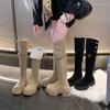 Botas Hasta la Rodilla 2025 Primavera y Otoño Botas de Tacón Alto Aspecto Versátil Adelgazante Botas Altas de Jinete Negro Forro Simple para Mujeres Adultas