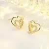 Pendientes de Corazón a Corazón Huecos Microincrustados de Circonita para Mujer Exquisitos Súper Hada Temperamento Pendientes Dobles de Amor Lindos Pendientes Personalizados
