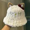 Al por mayor 25 Años Otoño e Invierno Nuevo Lindo Gatito de Peluche Sombrero de Pescador para Mujer Dulce Engrosado Cálido Sombrero de Cubo