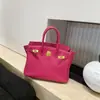 Bolsa de Mão em Couro Genuíno com Fivela Banhada a Ouro Platina Padrão Lichia Grande Capacidade Bolsa Kelly Feminina Nova Tendência 2026 Bolsa de Ombro Fashion