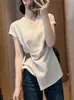 Camiseta de Manga Corta con Cuello en V Estilo Francés para Mujer, Nuevo Modelo Verano 2026, Ceñida a la Cintura, Adelgazante, Top Irregular, Blusa Única