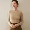 Tejido de punto de cuello redondo para mujer, Tejido de punto de lana sin costuras de cero presión, Tejido de punto versátil ajustado para usar debajo de otras prendas, Tejido de punto fino