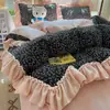 Estilo Princesa Francesa Set Grueso de Leche Polar Cuatro Piezas ins Fresco Estilo Coreano Estilo Encaje Femenino Franela Funda Nórdica 4