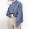 831 Supply Cruzado 2025 Novo Estilo Hong Kong Retro Gola Alta Manga Sino Elegante Manga Lanterna Camisa Casual