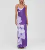 Vestido Longo Estilo Europeu e Americano com Gola Halter Costas Abertas Estampado Alças Finas para Mulheres 2026 Novo Cruzamento de Fronteiras Slim Fit Bodycon Vestido de Férias