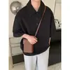 Camiseta de Manga Corta con Cuello Polo Texturizado, Estilo Ligero Maduro, para Hombres y Mujeres, Holgada, Estilo Retro Ins, Color Sólido, Top Simple de Media Manga