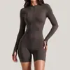 Traje de fitness ajustado de una pieza, con cremallera, manga larga, estilo europeo y americano transfronterizo, mono deportivo, traje de running, conjunto de yoga y atuendo de ciclismo