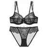 Lencería sexy de otoño europea y americana, lencería de encaje ultra fina estilo francés, diseñada para hacer que los pechos grandes parezcan más pequeños y prevenir la flacidez, conjunto de sujetador