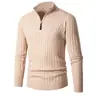 Nueva colección Otoño/Invierno 2026: Suéter de punto para hombre, estilo europeo y americano, de manga larga, con rayas verticales, cuello alto y cierre de cremallera