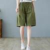 Shorts de Algodão e Linho Feminino Cor Sólida Fino Simples Estudante Estilo Preguiçoso Casual Solto Emagrecimento A- Shape Calças de Perna Larga