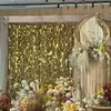 Cortinas de Fio Penduradas com Moldura de Fundo Dourada e Prateada, Adereços de Casamento, Cortinas de Porta Peroladas, Decorações de Teto para Casamento, Cortinas Coloridas de Fio com Lantejoulas e Contas