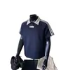 Camiseta de Manga Corta con Cuello Camisero y Tres Rayas para Hombre y Mujer, Marca de Verano de Moda, Polo con Media Cremallera Estilo Universitario, Top Casual con Bloques de Color