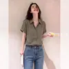 Camisa polo verde única y hermosa, nueva camisa de verano de manga corta de moda para mujer con un toque de alta gama